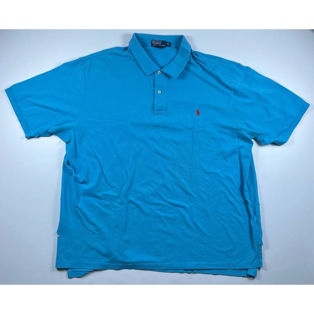 Lot of 4 Polo Ralph Lauren Mens 3XLT Tall Polo Shirts Blue Tan Cotton Preppy